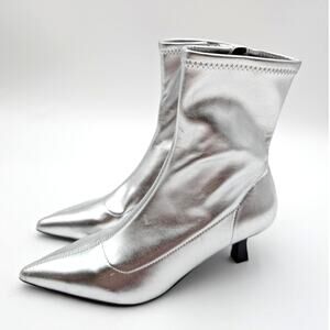 Abound Erinn Pointed Toe Heel Boot Women's Silver Metallic Size US7M EU37.5